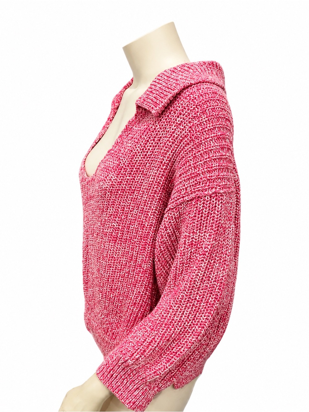 Free People Pink Marled Chunky Knit Collared Sweater L - Picture 3 of 10